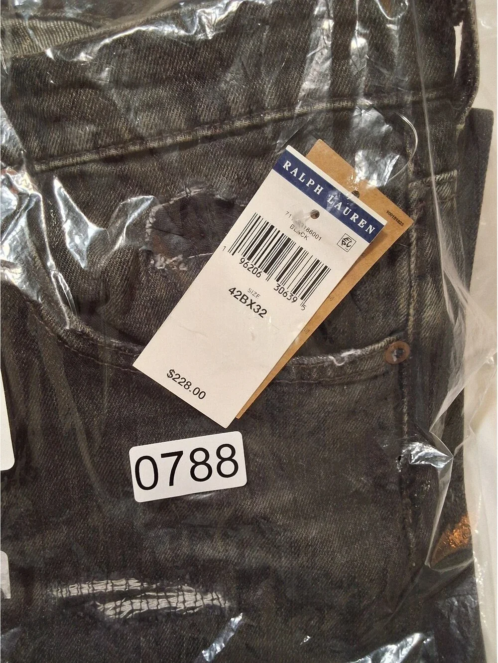 Polo Ralph Lauren Men's Distressed Black Denim Jeans with Patchwork Detail